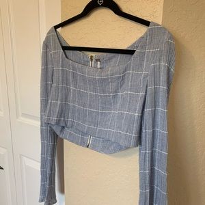 New Free People Cropped Long Sleeve Striped Top